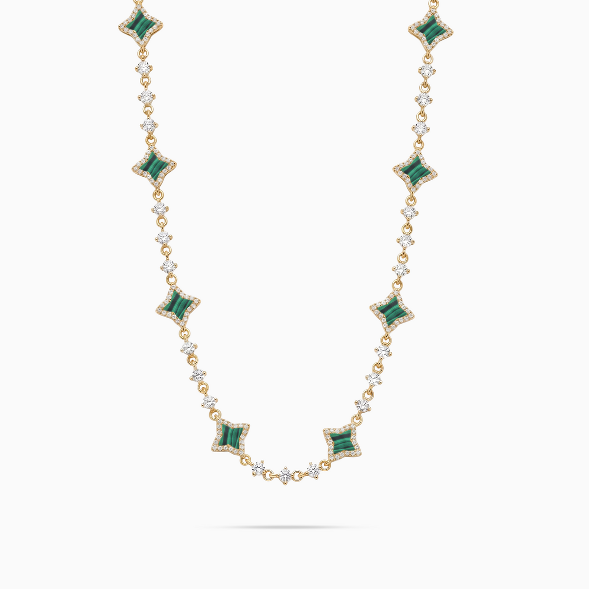 Chain Flower Tennis - 925 Sterling Silver / 18K Gold Plating, VVS Moissanite & Malachite
