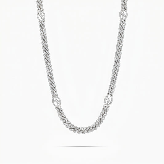 Chaîne Iced Cuban link Signature 5 mm Argentée