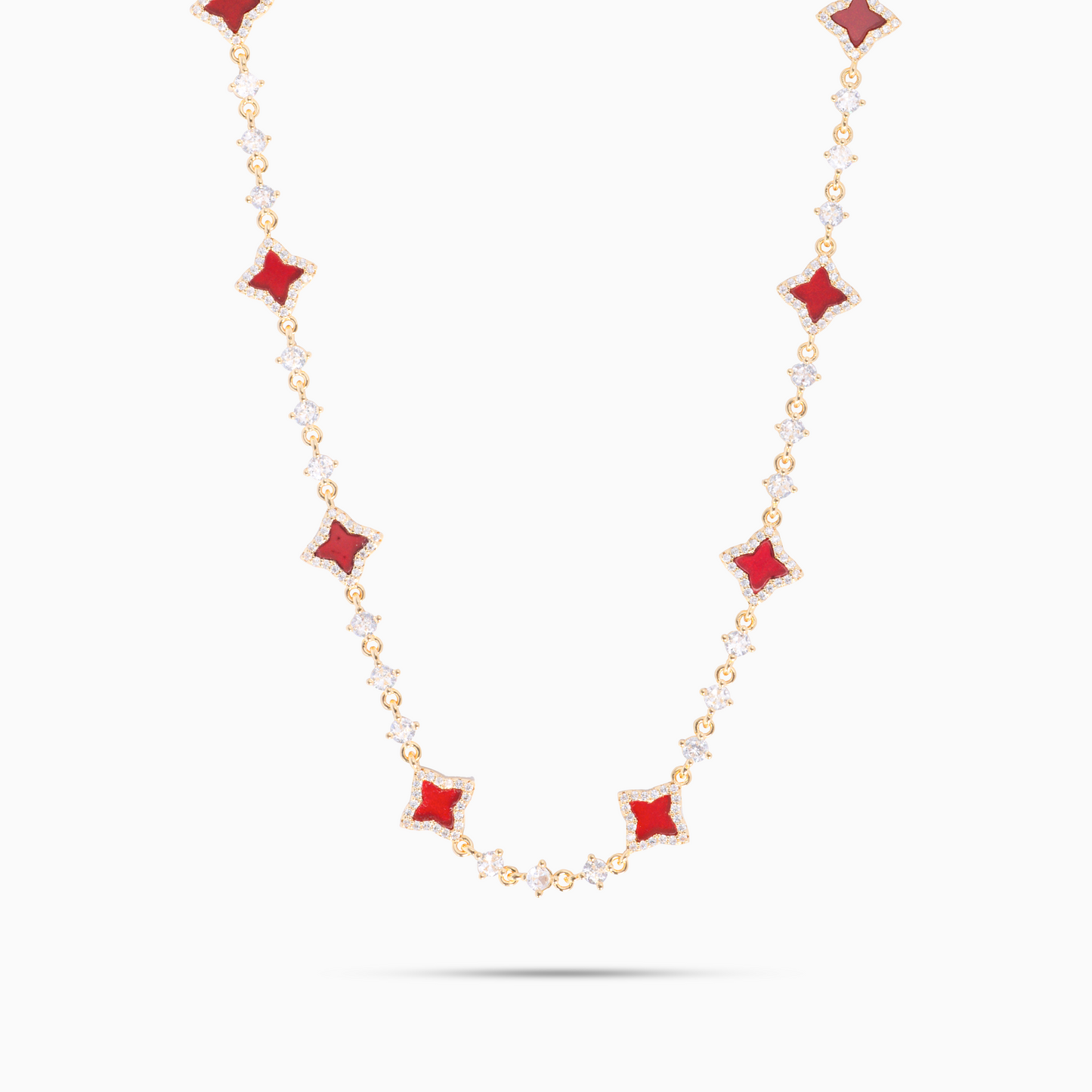 Gold Flower Tennis Chain - Red