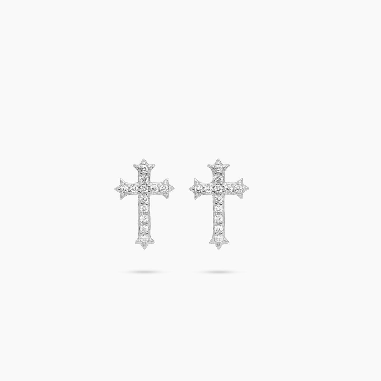 Iced crucifix silver earrings