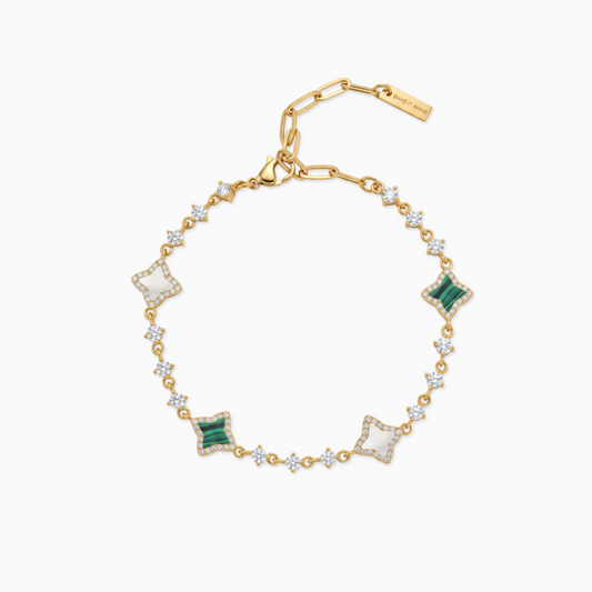 Gold Flower Tennis Bracelet - White & Green
