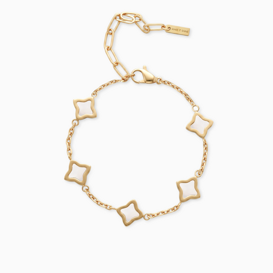 Gold Flower Cable Bracelet - White