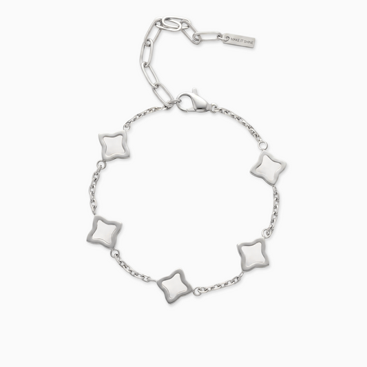 Silver Flower Cable Bracelet - White