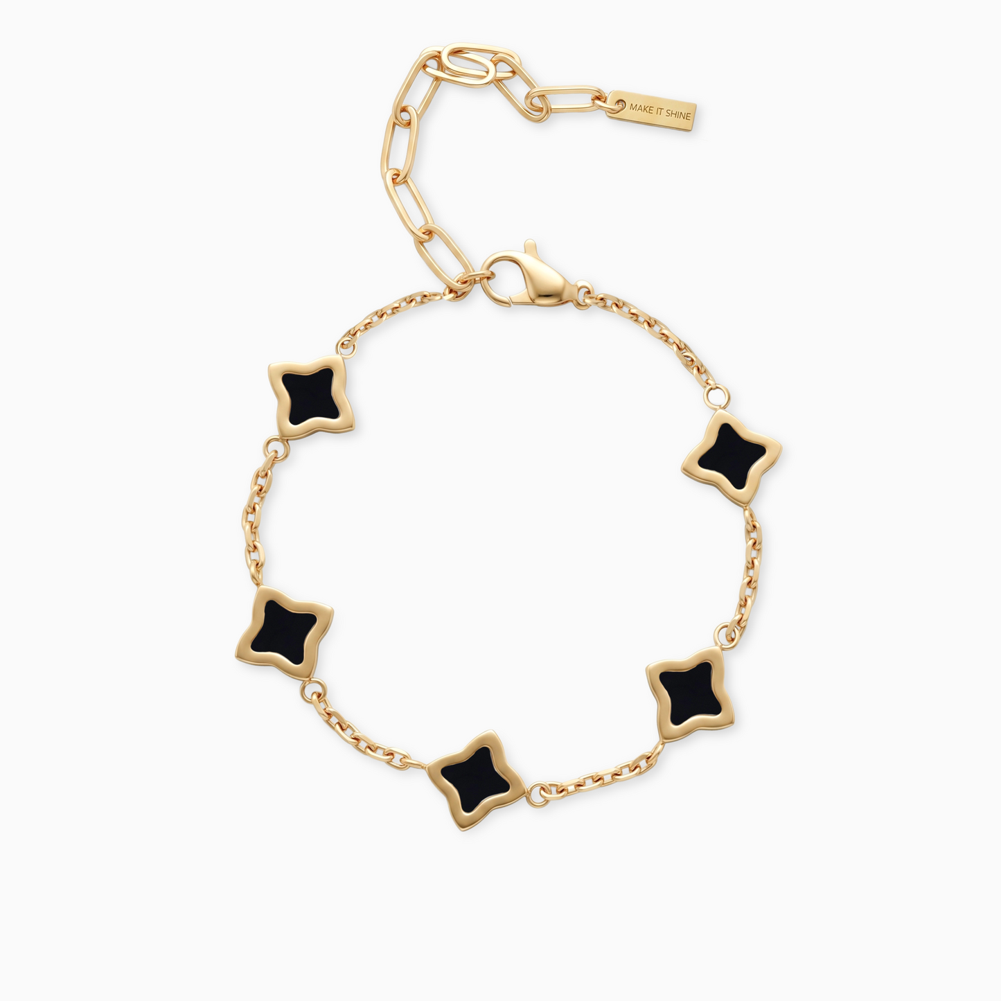 Bracelet Flower câble Doré - Motif Noir