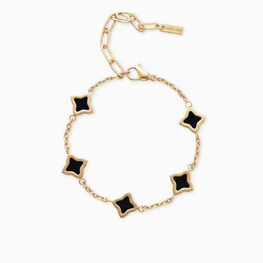 Gold Flower Cable Bracelet - Black