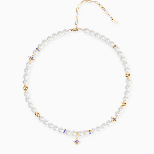 Gold Flower Pearl Chain - Purple Stones
