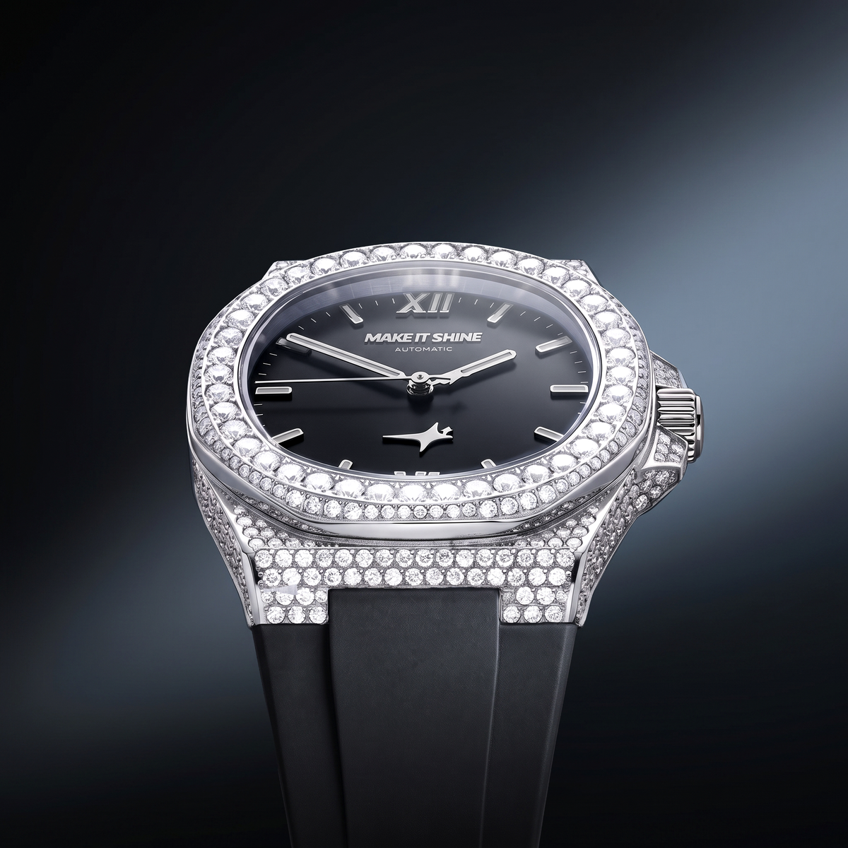 Iced ASON1 - Black Dial & Rubber Strap - VVS Moissanite