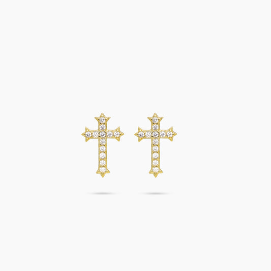 Iced crucifix earrings dorées