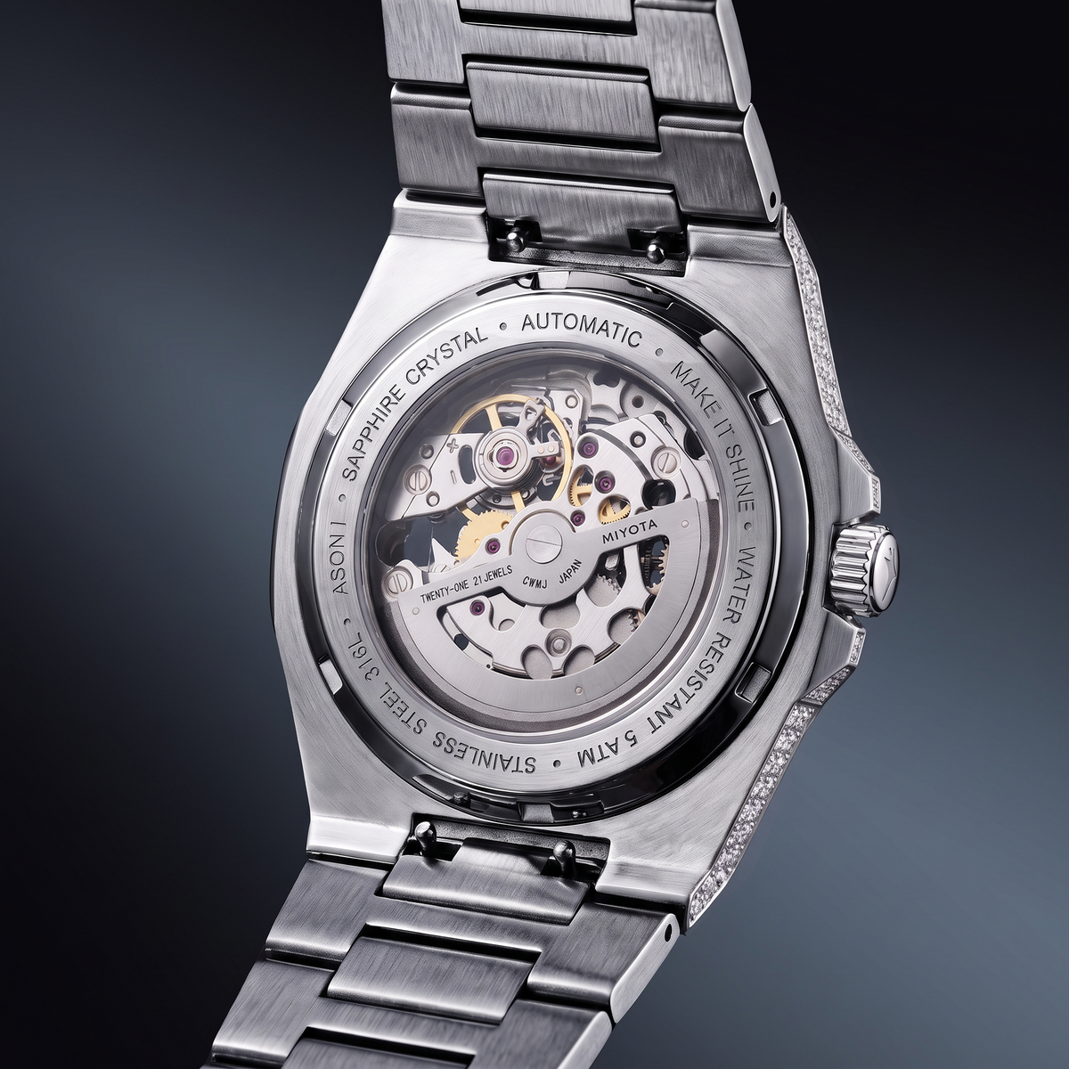 Iced ASON1 - Cadran Noir & Bracelet Acier inoxydable 316L - Moissanite VVS