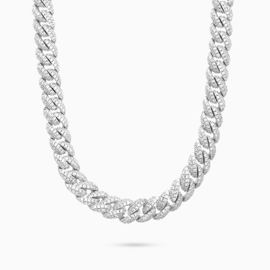 Chaîne Iced Cuban link 10 mm argentée