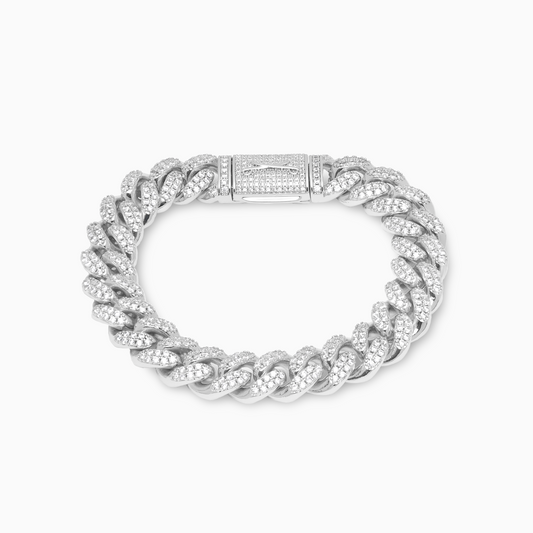 Bracelet Iced Cuban link 12 mm argenté