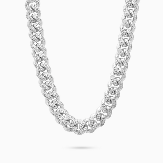 Iced Cuban link chain 12 mm silver