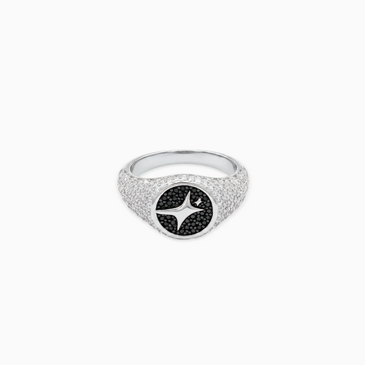 Iced Round signet ring argentée