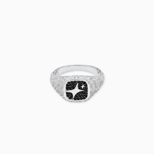 Iced Square signet ring silver