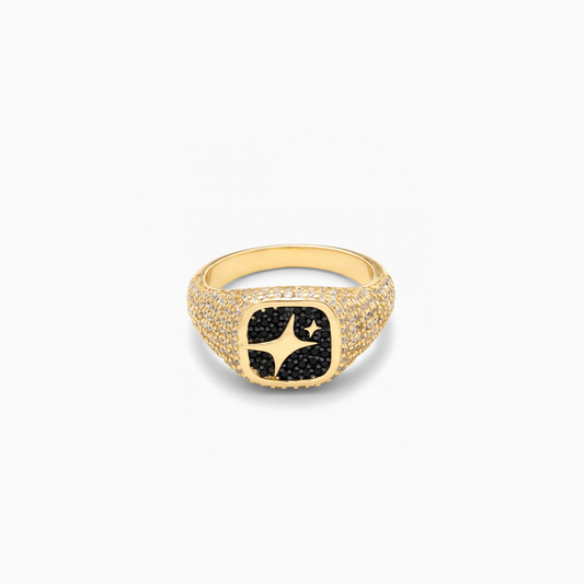 Iced Square signet ring dorée