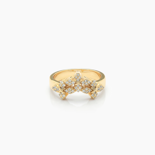 Iced triple crossed star ring - Gold