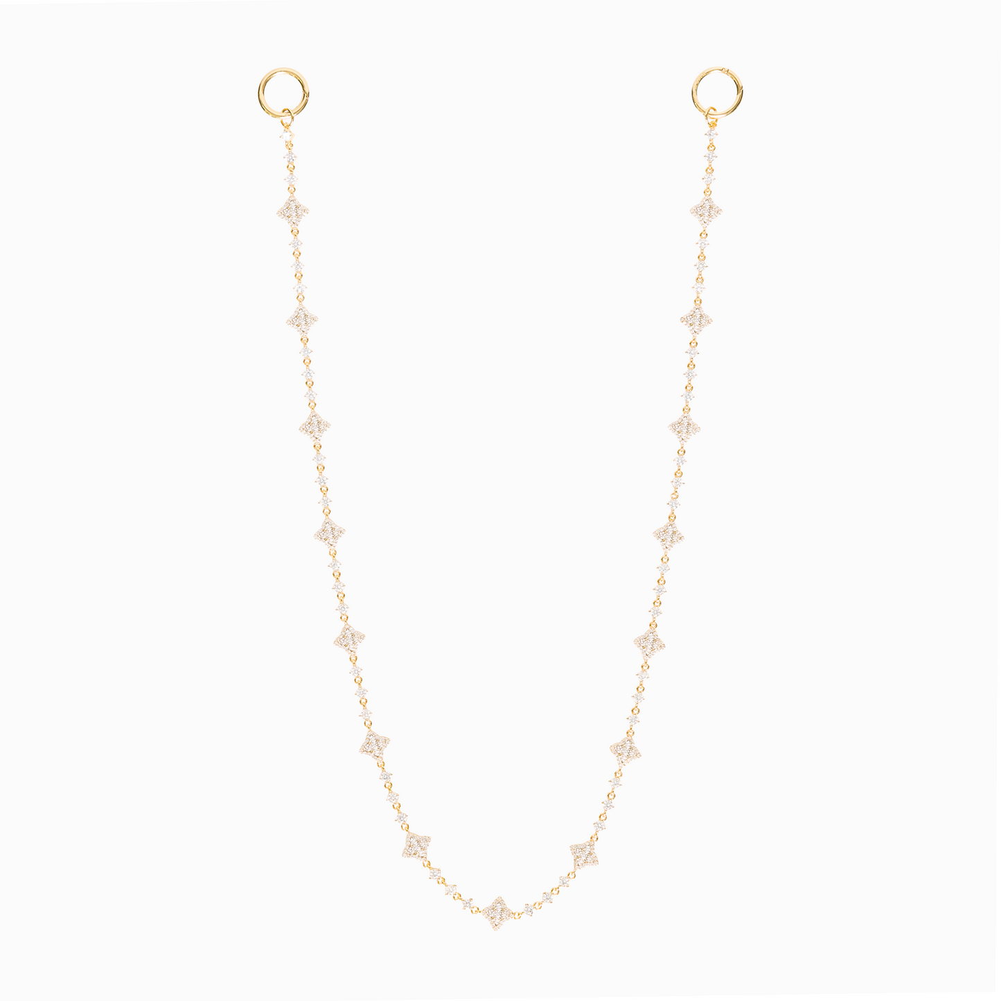 Gold Flower Tennis Wallet Chain - White Stones