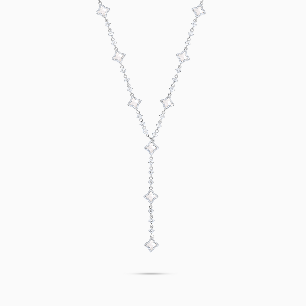 Lariat Flower Tennis - 925 Sterling Silver / VVS Moissanite & Mother-of-Pearl