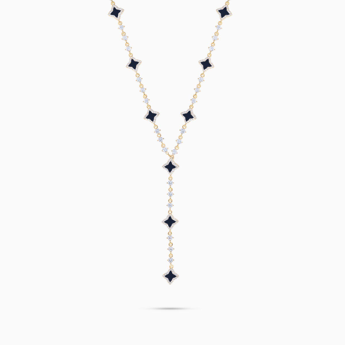 Lariat Flower Tennis - Argent 925 / Dorure Or jaune, Moissanite VVS & Onyx