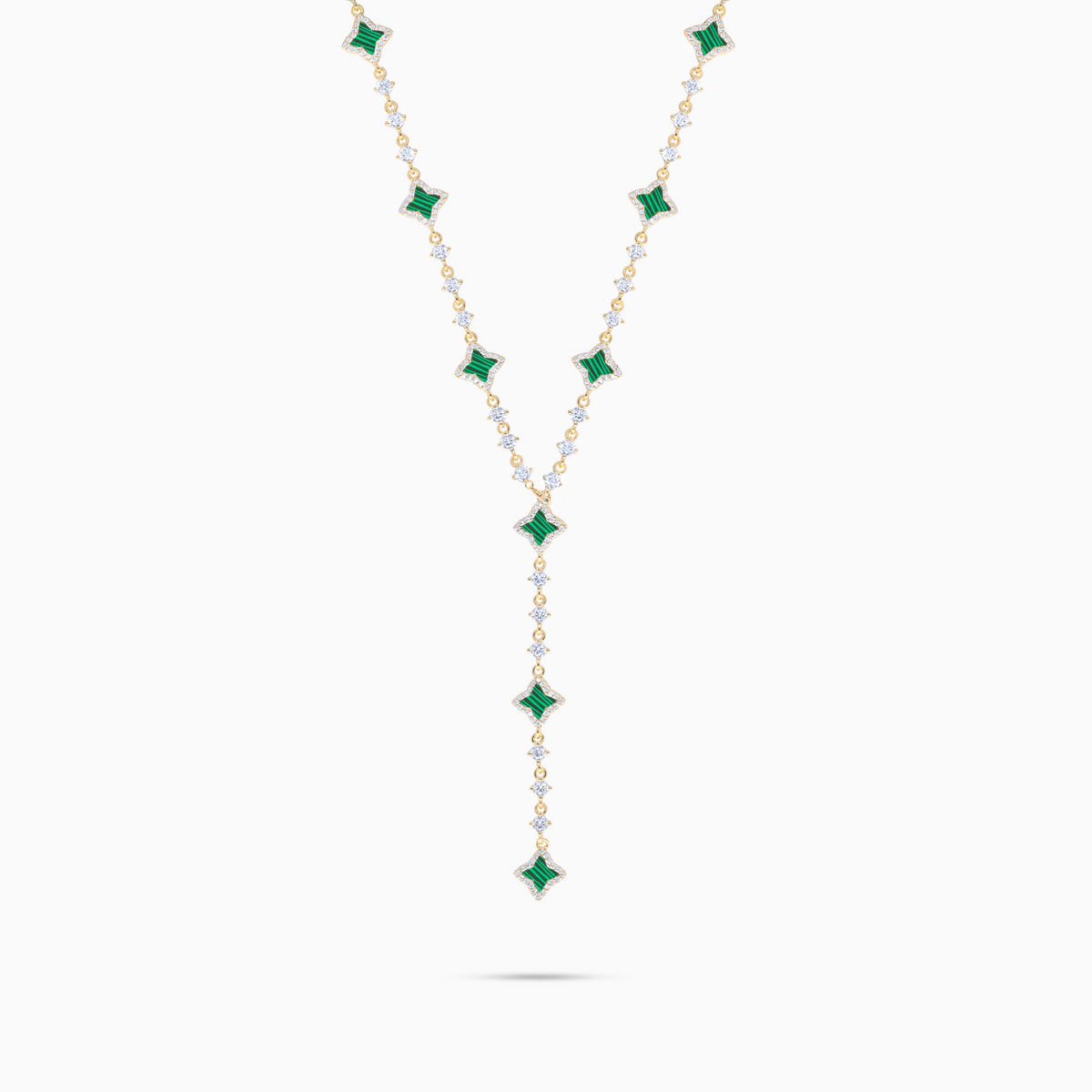 Lariat Flower Tennis - 925 Sterling Silver / 18K Gold Plating, VVS Moissanite & Malachite