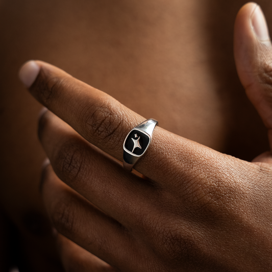 Signature Square signet ring argentée