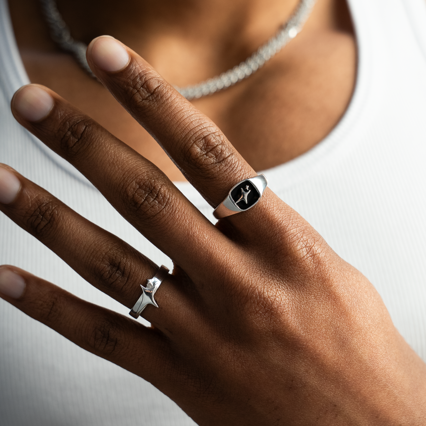 Signature Square signet ring argentée