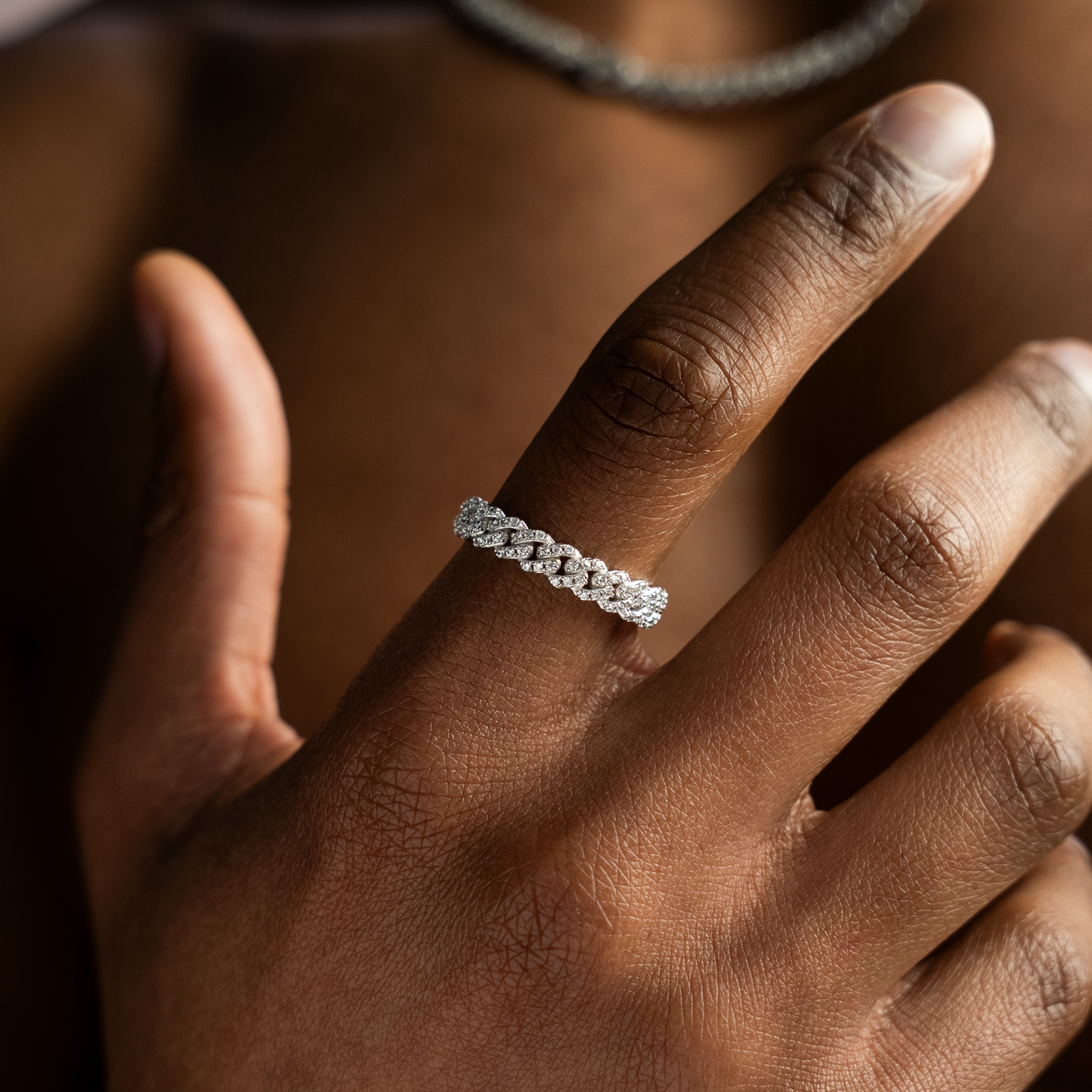 Slim Iced Cuban link ring argentée