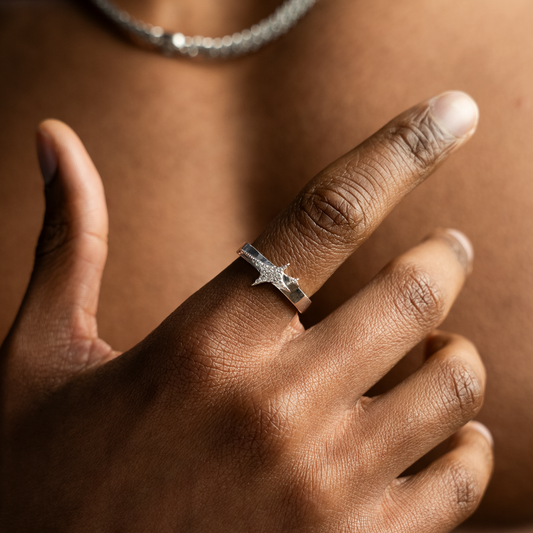 Iced signature ring argentée