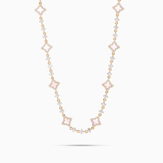 Gold Flower Tennis Chain - Pink