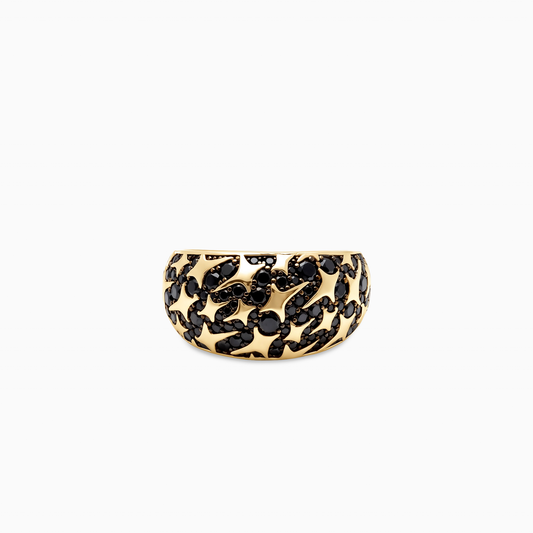Iced Monogram signet ring - 925 Sterling Silver / 18K Gold Plating & Black VVS Moissanite