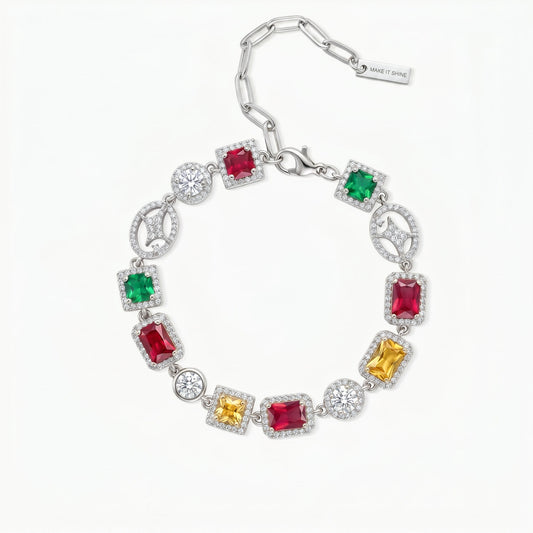 Multi Gemstone Bracelet 8 mm Silver