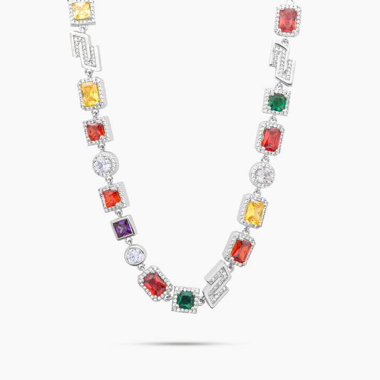 Multi Gemstone Chain 8 mm Silver