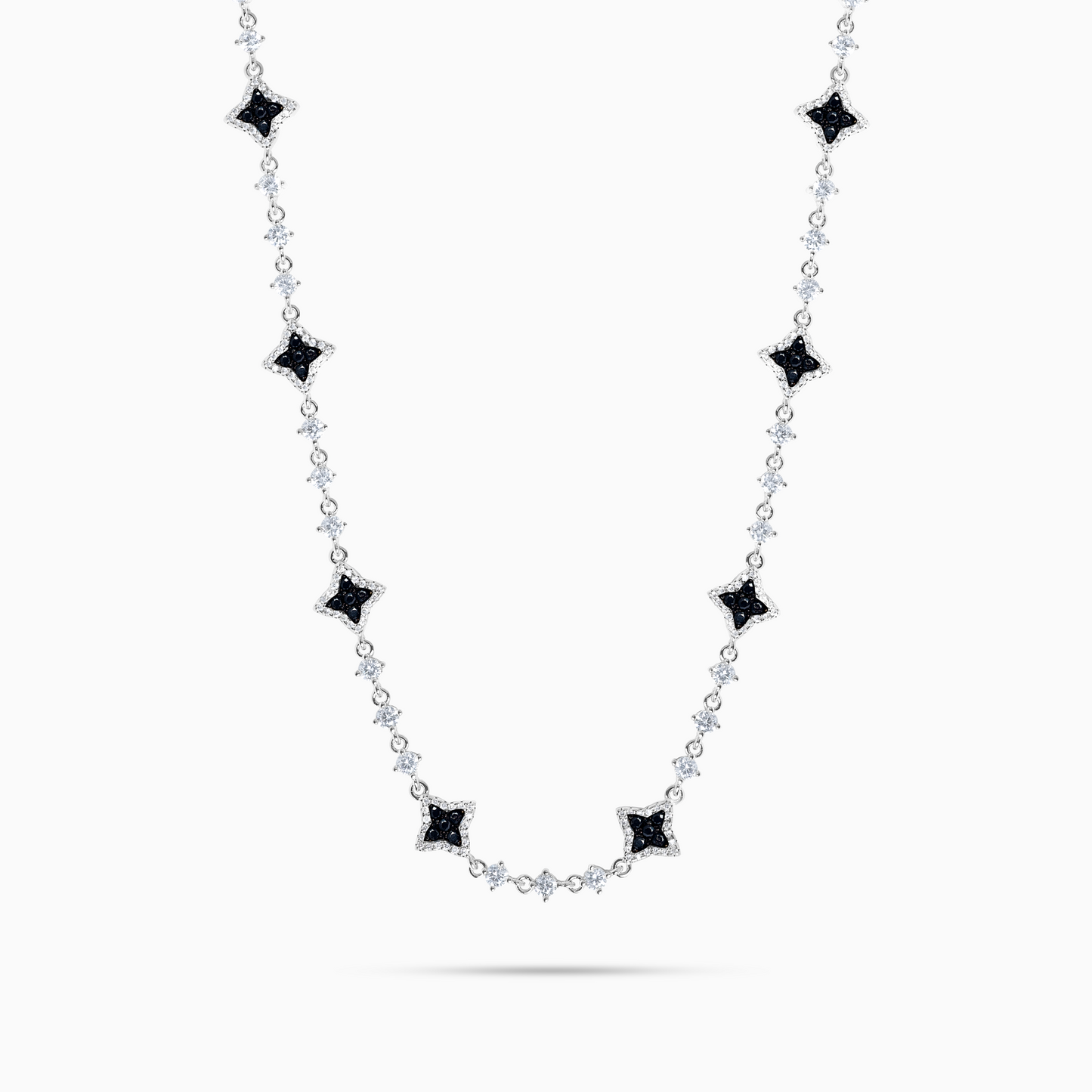 Silver Flower Tennis Chain - Black Stones