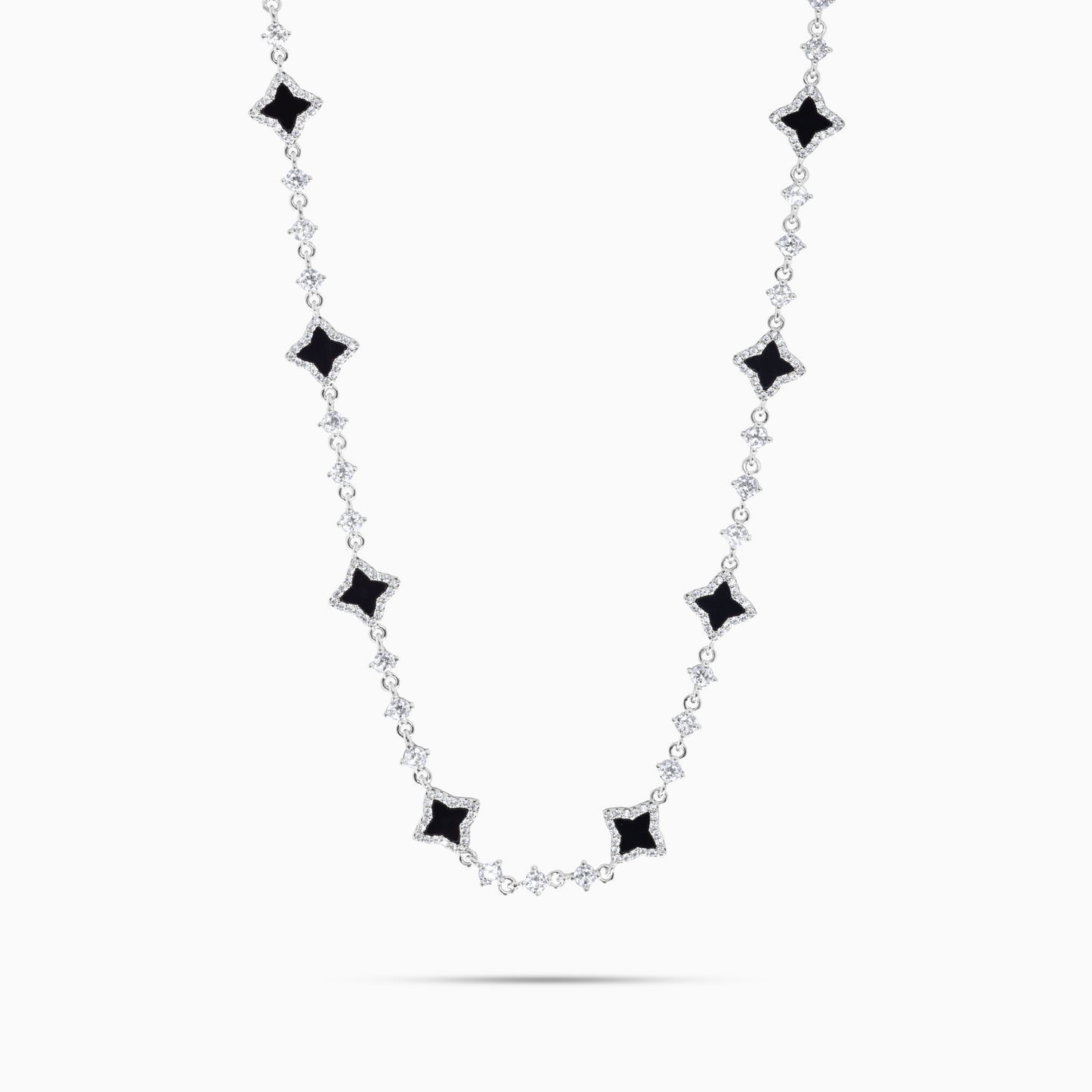 Silver Flower Tennis Chain - Black