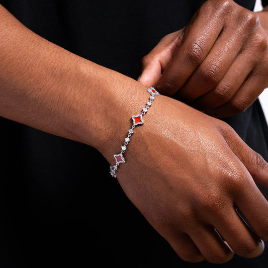 Silver Flower Tennis Bracelet - Red