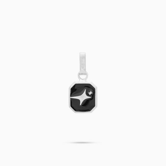 Silver Signature Square Pendant - Black 