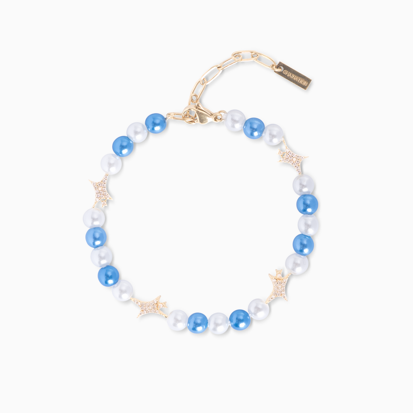 Golden Signature Pearl Bracelet - White and Blue