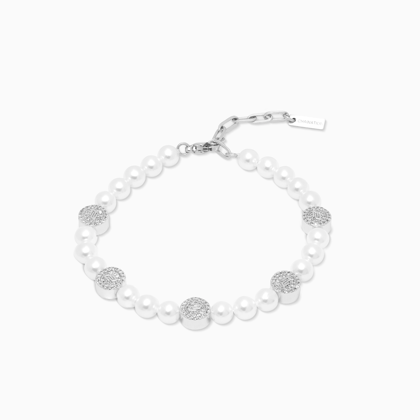 Silver Monogram Pearl Bracelet