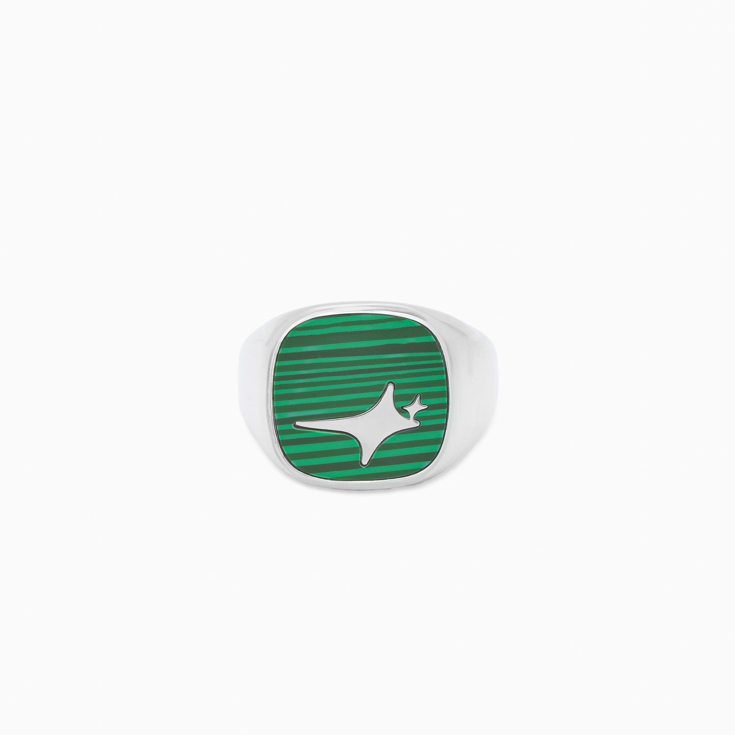 Raw Ring Silver - Green Pattern