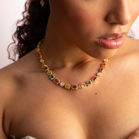 Chaîne Multi Gemstone 8 mm Dorée