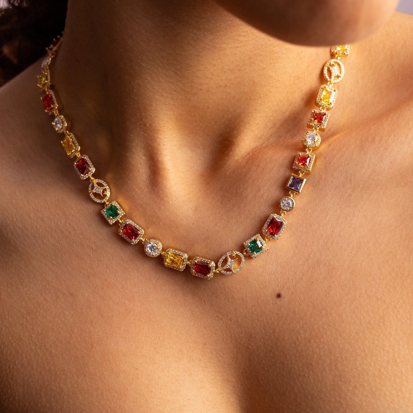 Multi Gemstone Chain 8mm Gold