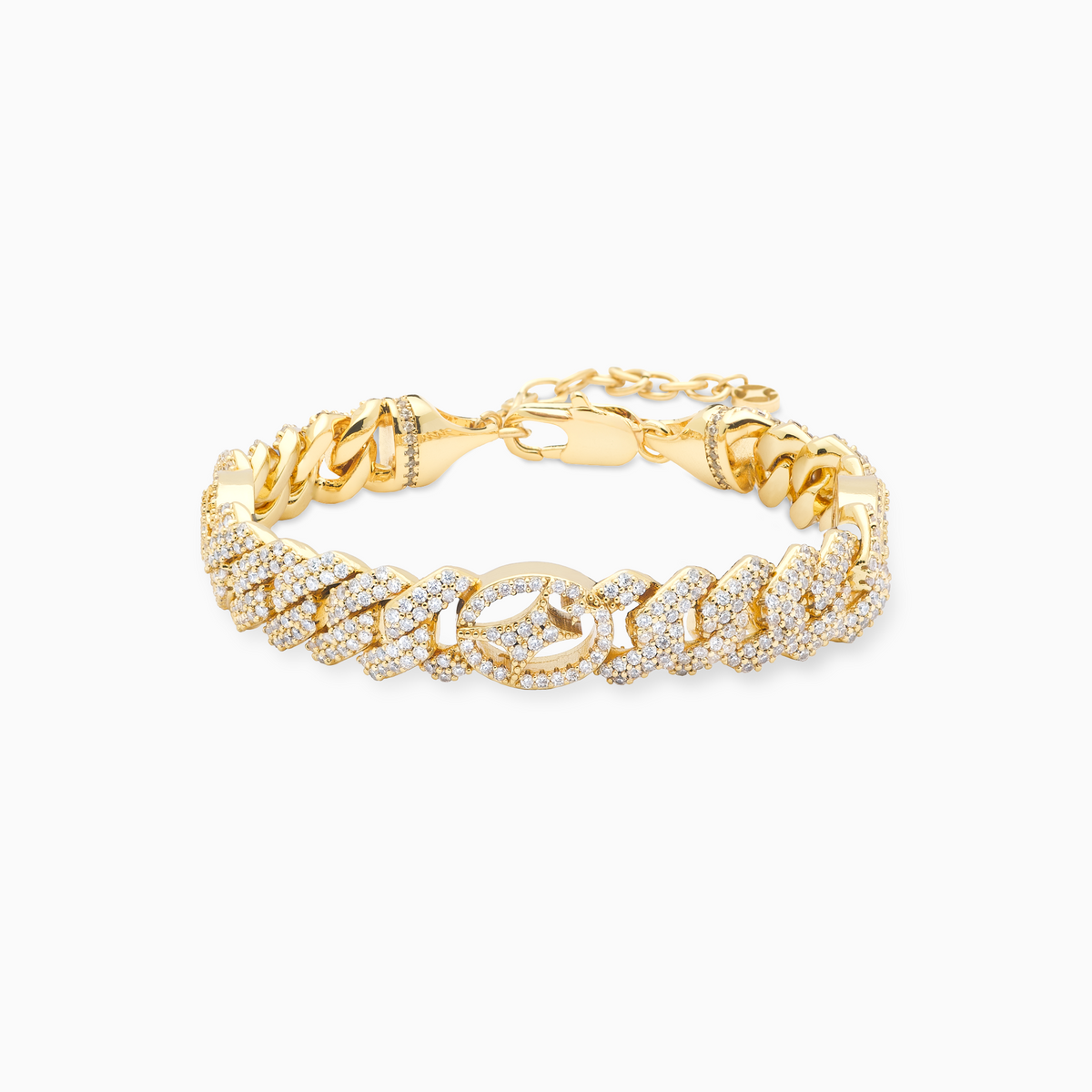 Bracelet Prong link Signature 10mm - Argent 925 / Dorure Or jaune & Moissanite VVS