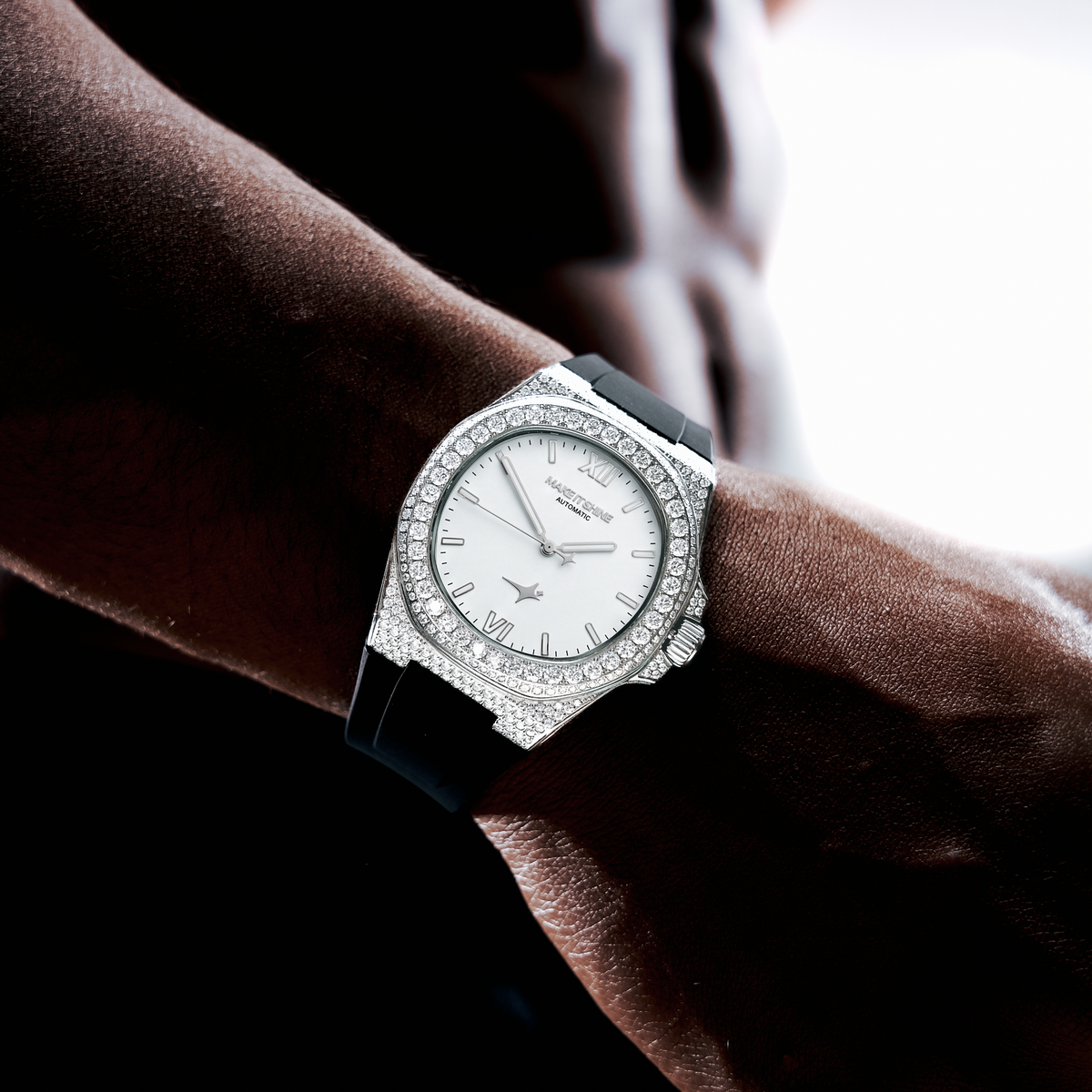 Iced ASON1 - White Dial & Rubber Strap - VVS Moissanite