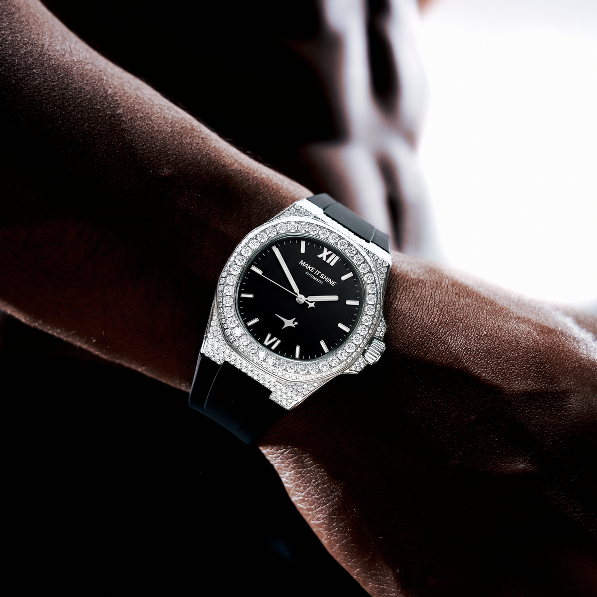 Iced ASON1 - Black Dial & Rubber Strap - VVS Moissanite