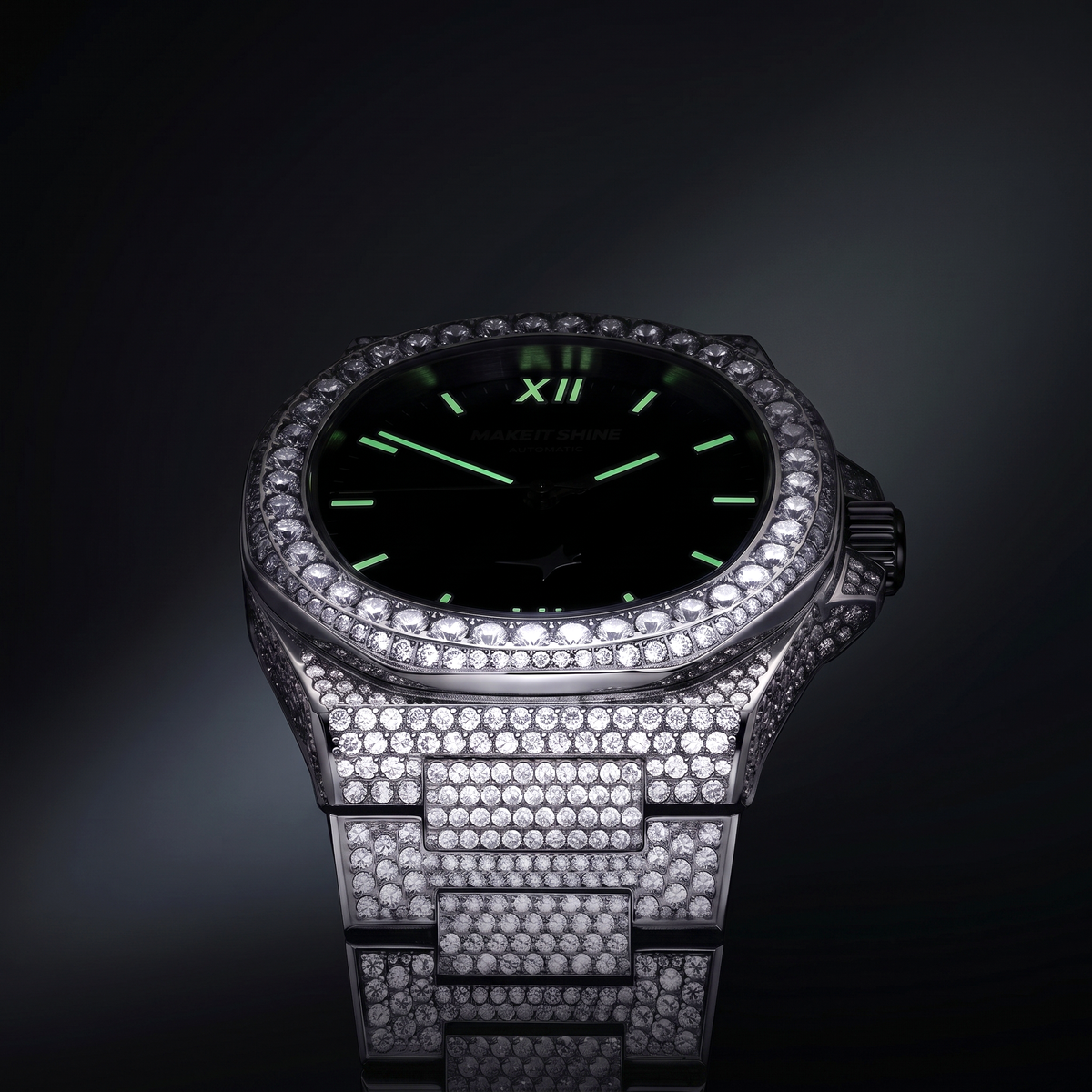 Iced ASON1 - Cadran Noir & Bracelet Acier inoxydable 316L - Moissanite VVS