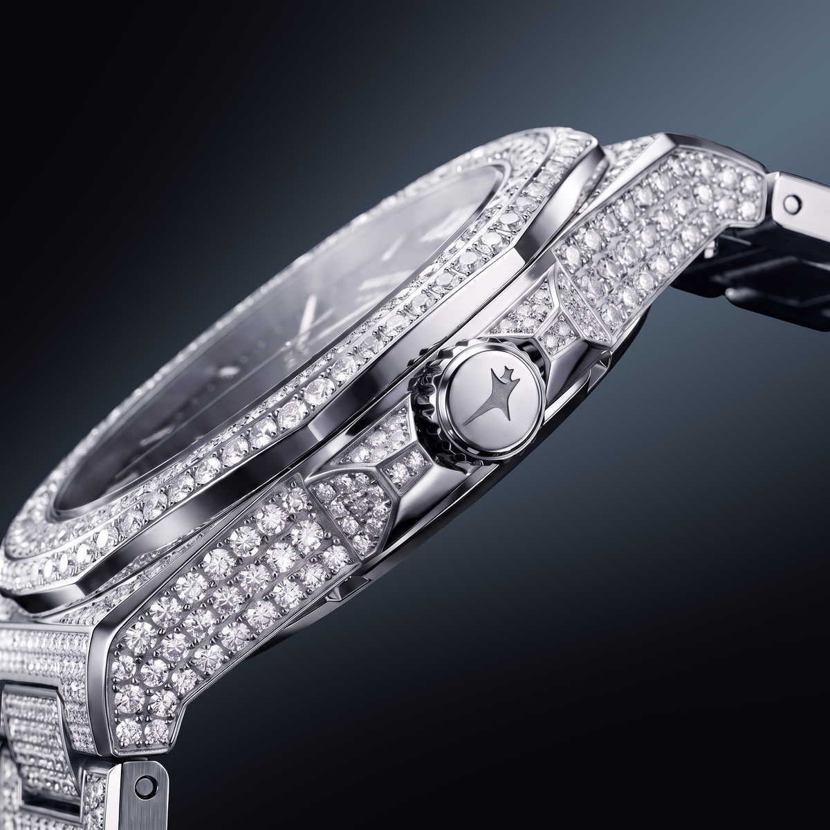 Iced ASON1 - Cadran Noir & Bracelet Acier inoxydable 316L - Moissanite VVS