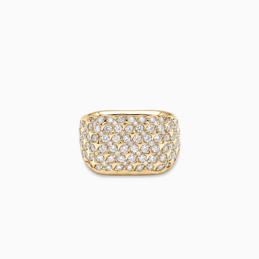 Iced Starfield Square signet ring - 925 Sterling Silver / 18K Gold Plating & VVS Moissanite