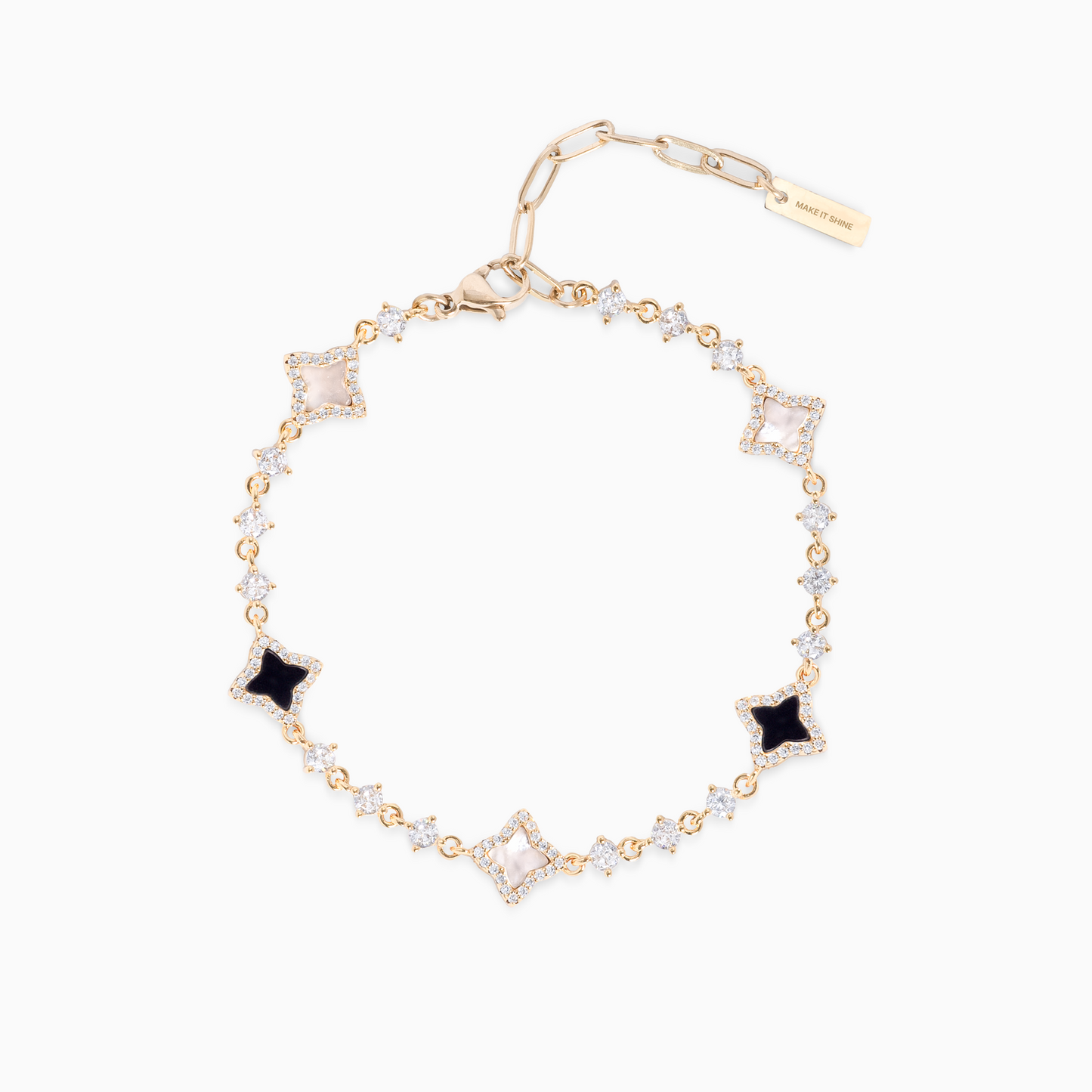 Gold Flower Tennis Bracelet - White & Black