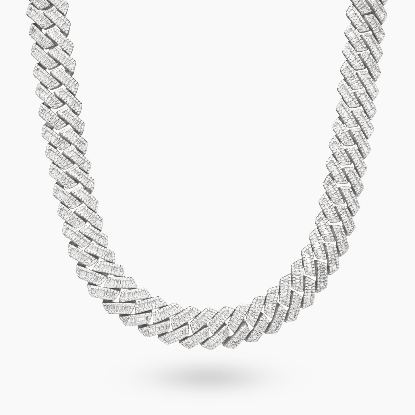 Prong baguette link chain 19 mm silver